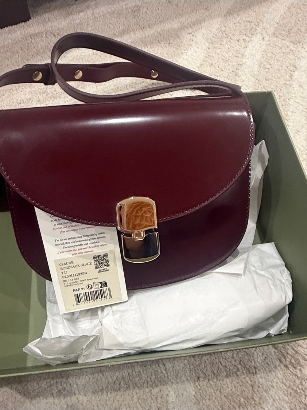 Sezane Claude Bag Glossy Burgundy - Size TU